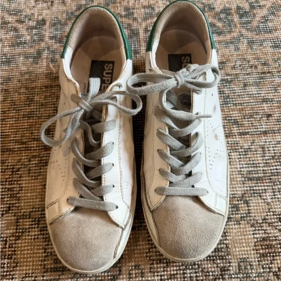Golden Goose White Sneakers with Green Heel Tab - Picture 2 of 6